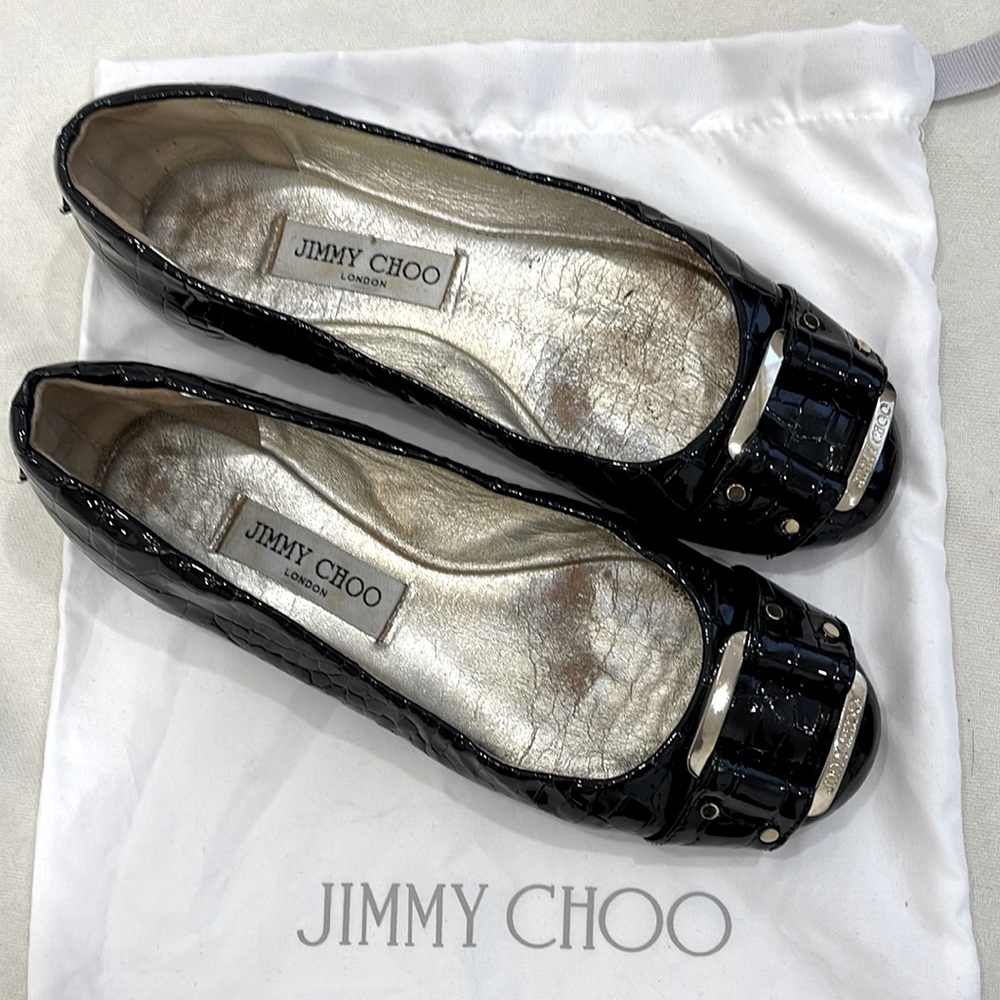 Jimmy Choo Size 36.5 black patent ballet shoes